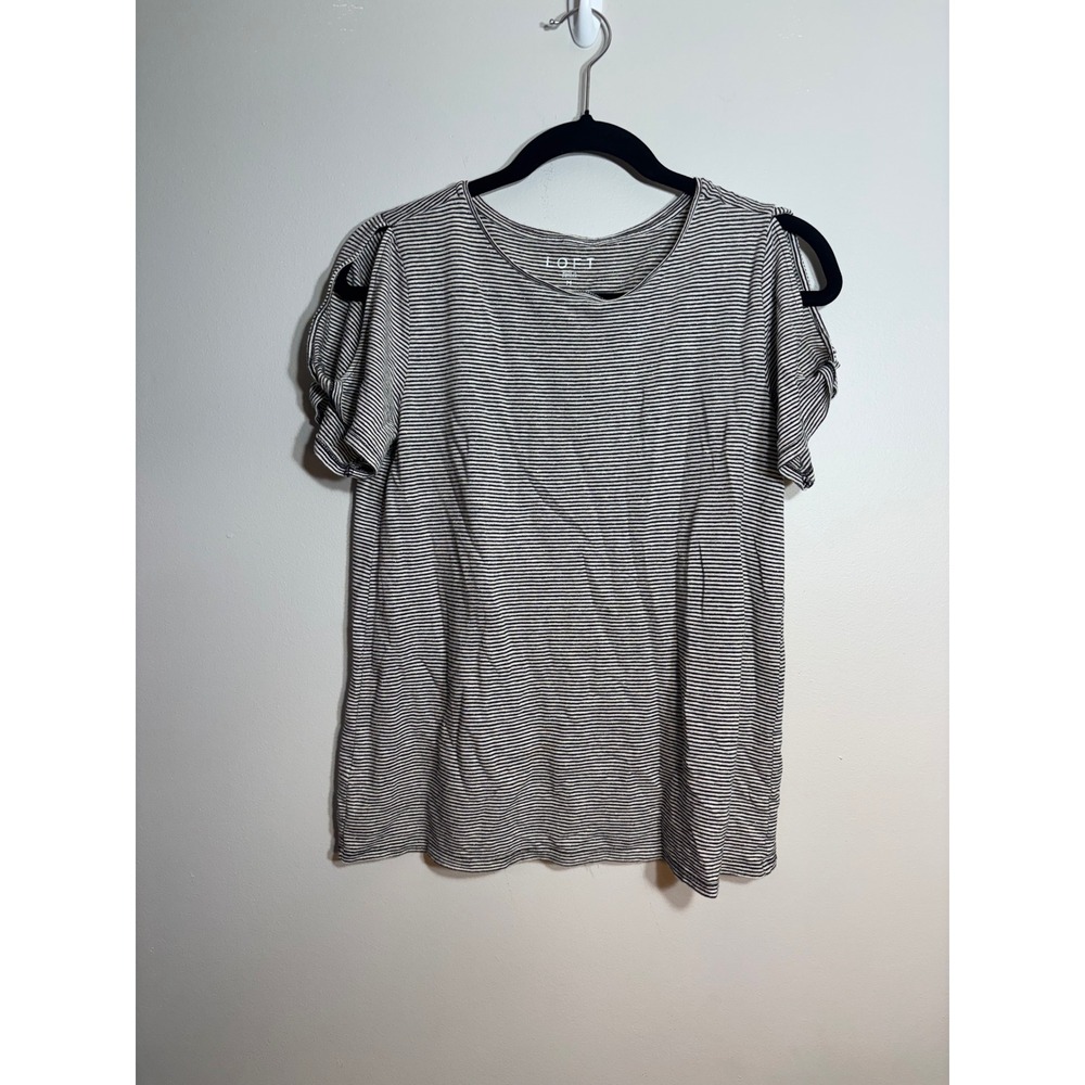 Loft Womens Black White Striped‎ Split Sleeve Metallic Shimmer Knit Top Size M